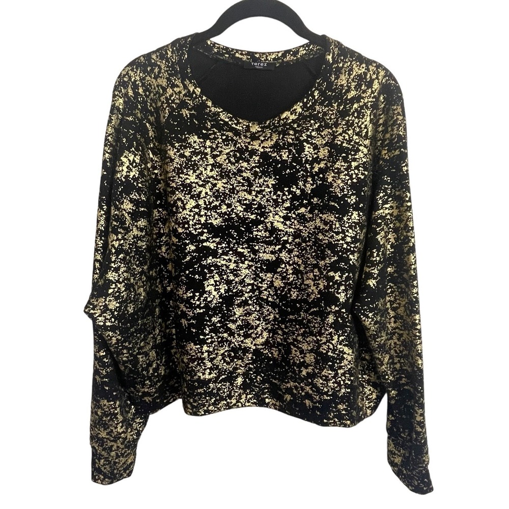 Terez Black Gold Foil Top M Luxe Glam Streetwear Boxy Chic